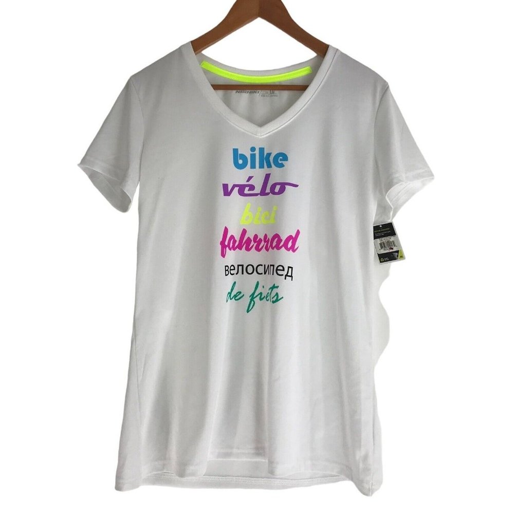 Nishiki Shirt Womens Size Large L Tee Shirt Languages Bike White Short Sleeve